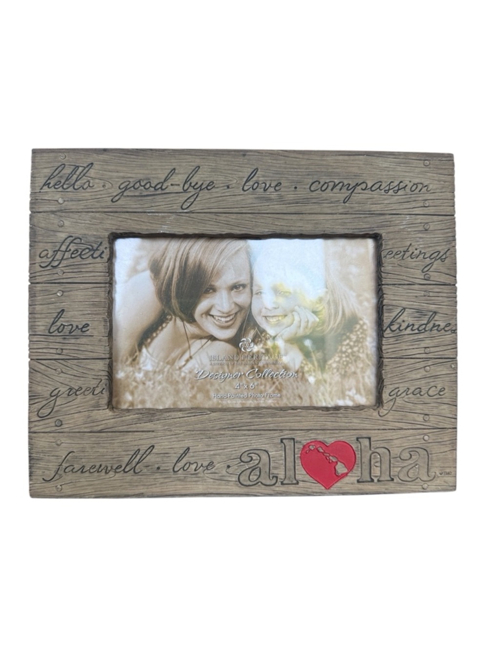 Island Heritage Aloha Wood Picture Frame 4x6 Red Heart Accent Coastal Decor